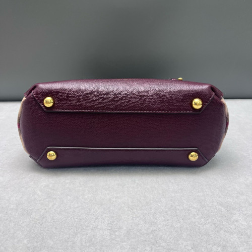 Burberry Small Banner Tote Calfskin House Check Burgundy Khaki Black