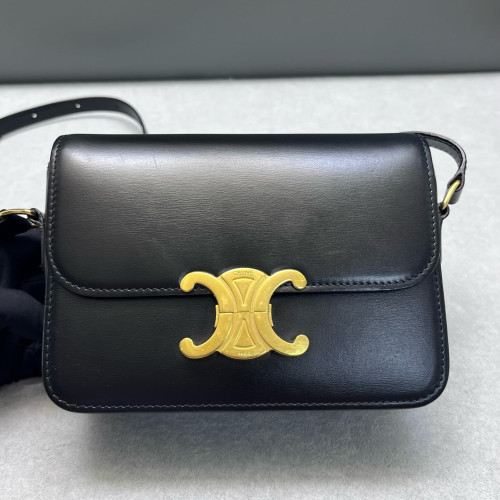 Celine Teen Triomphe Shoulder Bag Calfskin Black