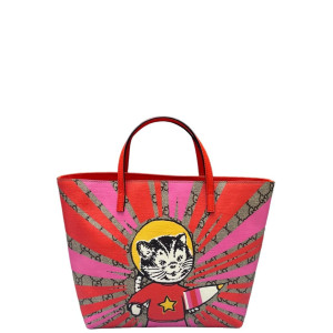 Gucci Tote Bag GG Supreme Monogram Red Pink Beige