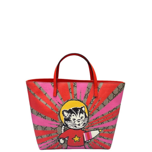 Gucci Tote Bag GG Supreme Monogram Red Pink Beige