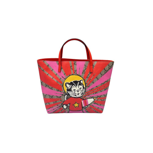 Gucci Tote Bag GG Supreme Monogram Red Pink Beige
