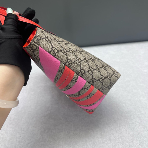 Gucci Tote Bag GG Supreme Monogram Red Pink Beige