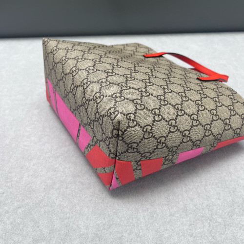 Gucci Tote Bag GG Supreme Monogram Red Pink Beige