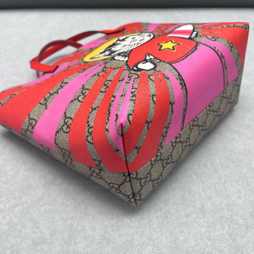 Gucci Tote Bag GG Supreme Monogram Red Pink Beige