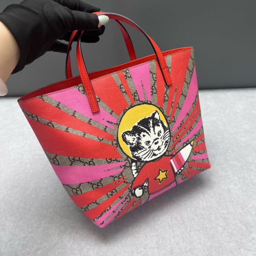 Gucci Tote Bag GG Supreme Monogram Red Pink Beige