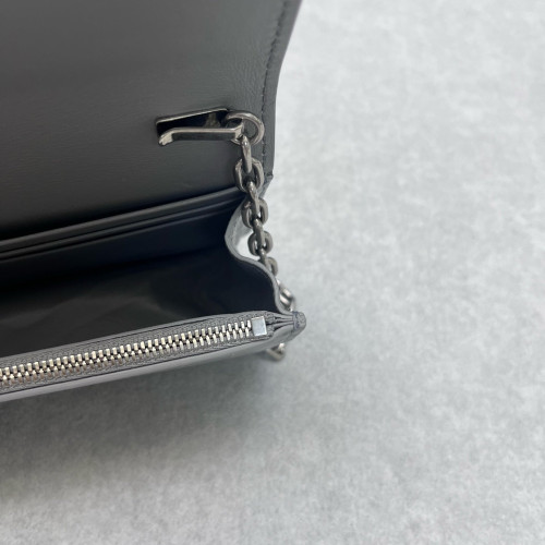 Balenciaga Gossip Wallet On Chain Calfskin Crocodile Embossed Grey