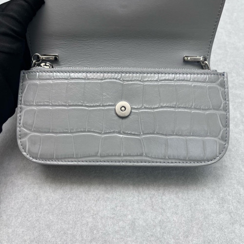 Balenciaga Gossip Wallet On Chain Calfskin Crocodile Embossed Grey