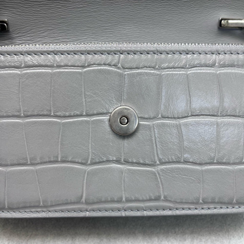 Balenciaga Gossip Wallet On Chain Calfskin Crocodile Embossed Grey