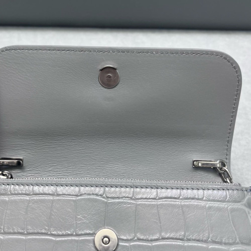 Balenciaga Gossip Wallet On Chain Calfskin Crocodile Embossed Grey