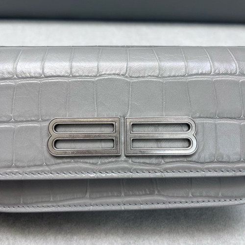 Balenciaga Gossip Wallet On Chain Calfskin Crocodile Embossed Grey