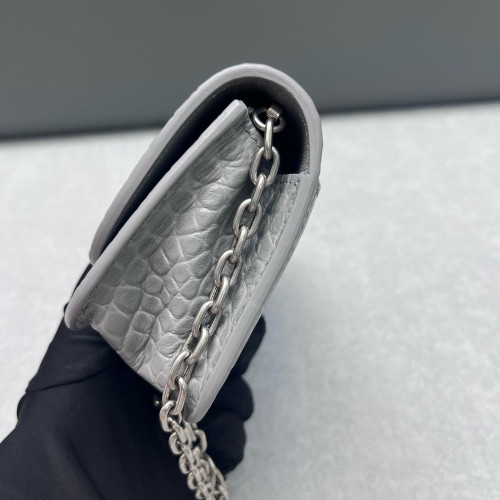 Balenciaga Gossip Wallet On Chain Calfskin Crocodile Embossed Grey