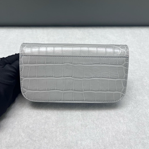 Balenciaga Gossip Wallet On Chain Calfskin Crocodile Embossed Grey