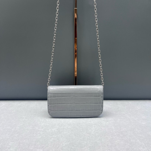 Balenciaga Gossip Wallet On Chain Calfskin Crocodile Embossed Grey