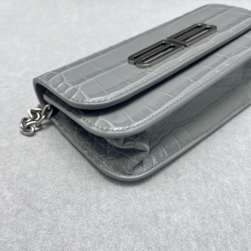 Balenciaga Gossip Wallet On Chain Calfskin Crocodile Embossed Grey
