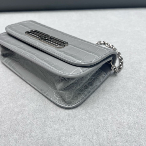 Balenciaga Gossip Wallet On Chain Calfskin Crocodile Embossed Grey
