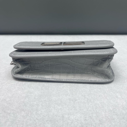 Balenciaga Gossip Wallet On Chain Calfskin Crocodile Embossed Grey