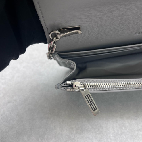 Balenciaga Gossip Wallet On Chain Calfskin Crocodile Embossed Grey