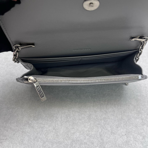 Balenciaga Gossip Wallet On Chain Calfskin Crocodile Embossed Grey