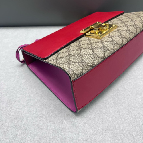 Gucci Medium Padlock Shoulder Bag GG Supreme Monogram Red Beige Purple