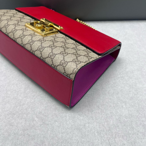 Gucci Medium Padlock Shoulder Bag GG Supreme Monogram Red Beige Purple