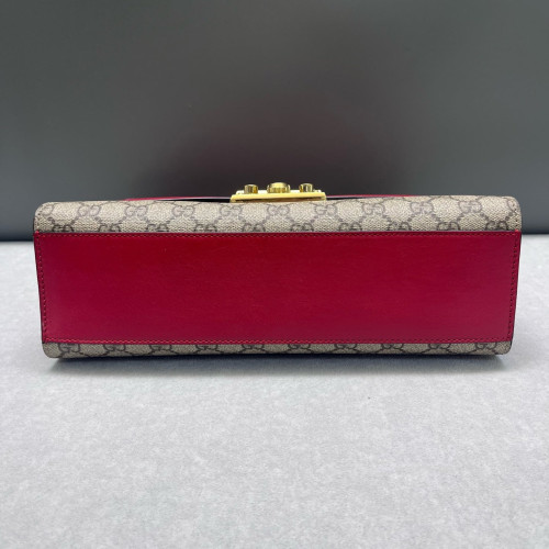 Gucci Medium Padlock Shoulder Bag GG Supreme Monogram Red Beige Purple