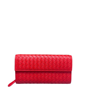 Bottega Veneta Continental Wallet Lambskin Intrecciato Nappa Red