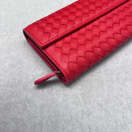 Bottega Veneta Continental Wallet Lambskin Intrecciato Nappa Red