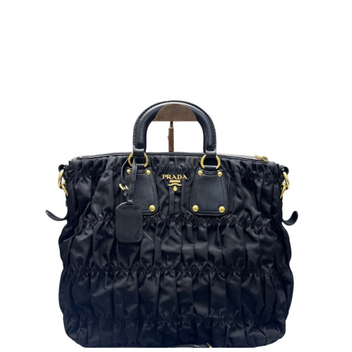 Prada Medium Gaufre Buckle Satchel Nylon Black