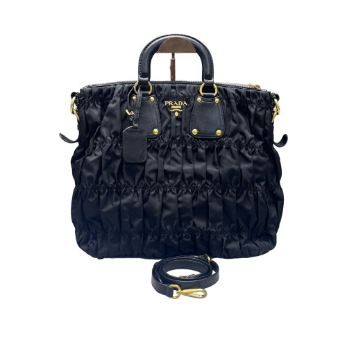 Prada Medium Gaufre Buckle Satchel Nylon Black
