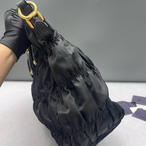 Prada Medium Gaufre Buckle Satchel Nylon Black