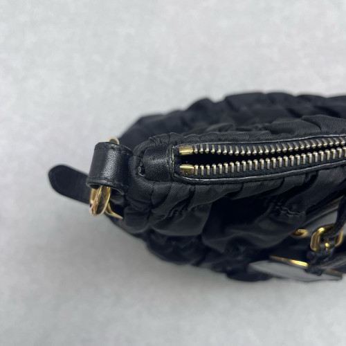 Prada Medium Gaufre Buckle Satchel Nylon Black