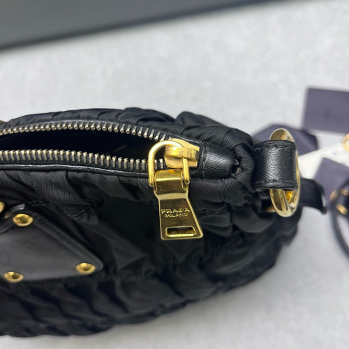 Prada Medium Gaufre Buckle Satchel Nylon Black