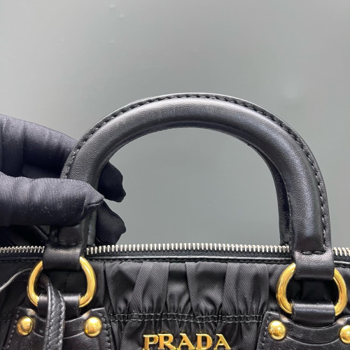 Prada Medium Gaufre Buckle Satchel Nylon Black