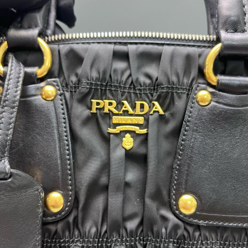 Prada Medium Gaufre Buckle Satchel Nylon Black