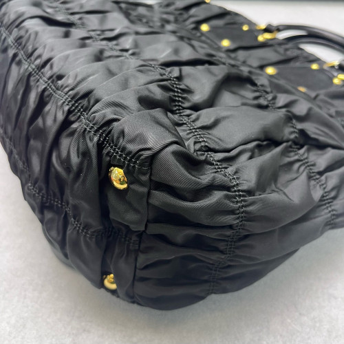 Prada Medium Gaufre Buckle Satchel Nylon Black