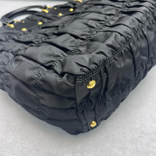 Prada Medium Gaufre Buckle Satchel Nylon Black