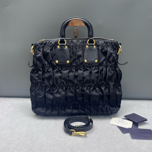 Prada Medium Gaufre Buckle Satchel Nylon Black