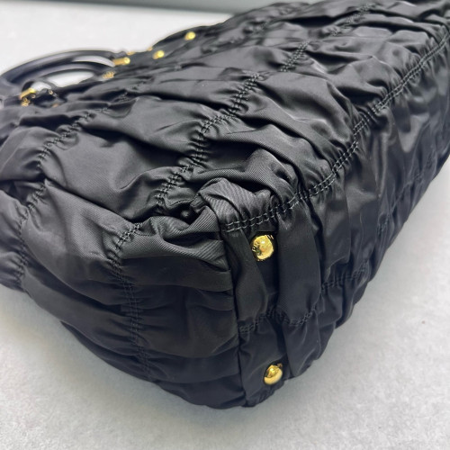 Prada Medium Gaufre Buckle Satchel Nylon Black