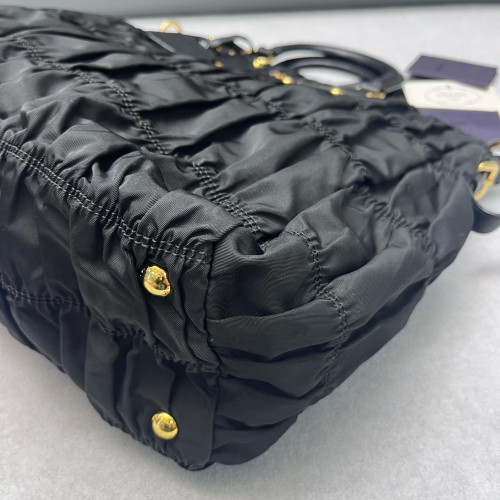 Prada Medium Gaufre Buckle Satchel Nylon Black