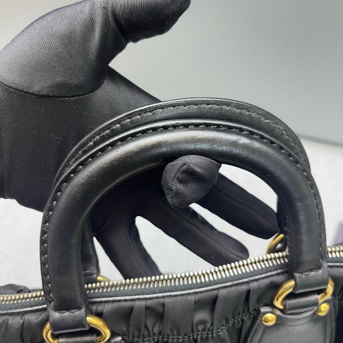Prada Medium Gaufre Buckle Satchel Nylon Black