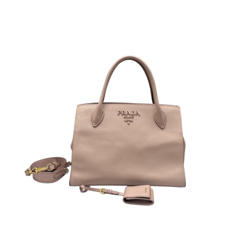 Prada Large Monochrome Tote Saffiano Calfskin Natural Tan