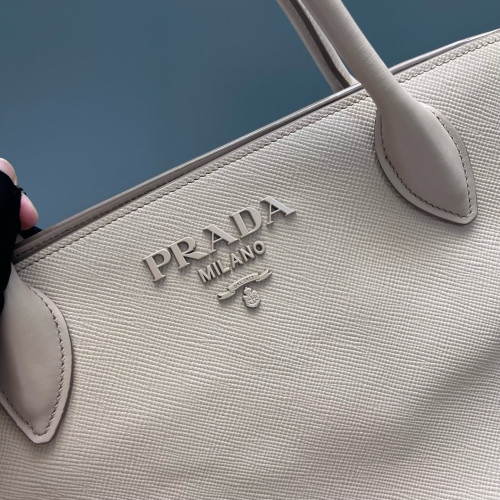 Prada Large Monochrome Tote Saffiano Calfskin Natural Tan