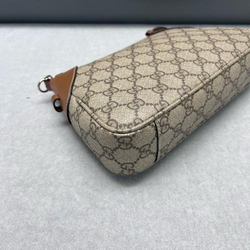 Gucci Small GG Emblem Shoulder Bag GG Supreme Monogram Calfskin Beige Brown