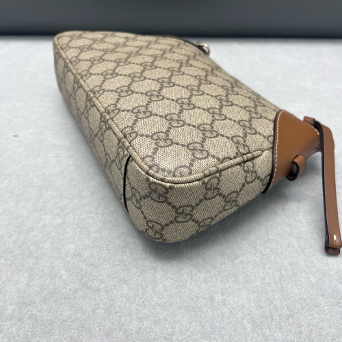 Gucci Small GG Emblem Shoulder Bag GG Supreme Monogram Calfskin Beige Brown