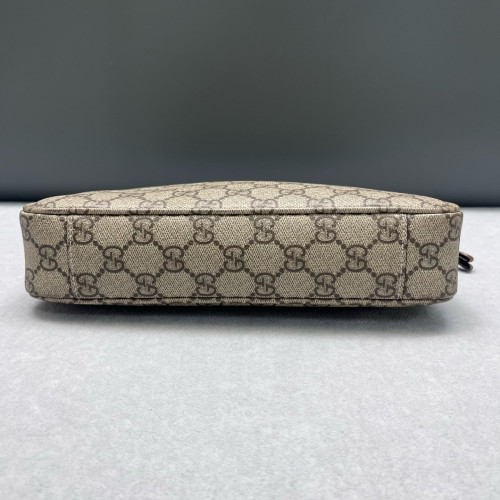 Gucci Small GG Emblem Shoulder Bag GG Supreme Monogram Calfskin Beige Brown