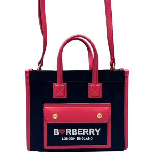 Burberry Mini Freya Tote Canvas Calfskin Black Pink