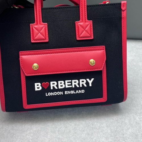 Burberry Mini Freya Tote Canvas Calfskin Black Pink