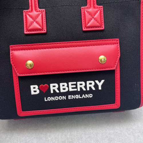 Burberry Mini Freya Tote Canvas Calfskin Black Pink