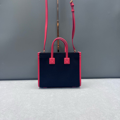 Burberry Mini Freya Tote Canvas Calfskin Black Pink