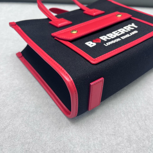 Burberry Mini Freya Tote Canvas Calfskin Black Pink